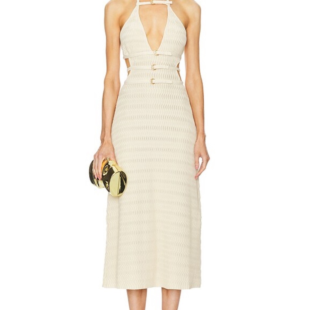 cult gaia Cream Backless Halter Midi Dress